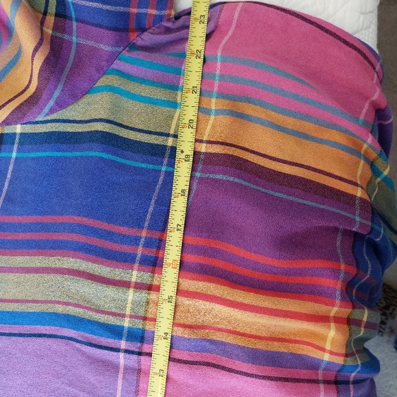 Ann Taylor Womans SZ XL Cinch Bottom Waiste Pastel Plaid Cinch Sleeve Blouse - Picture 5 of 9